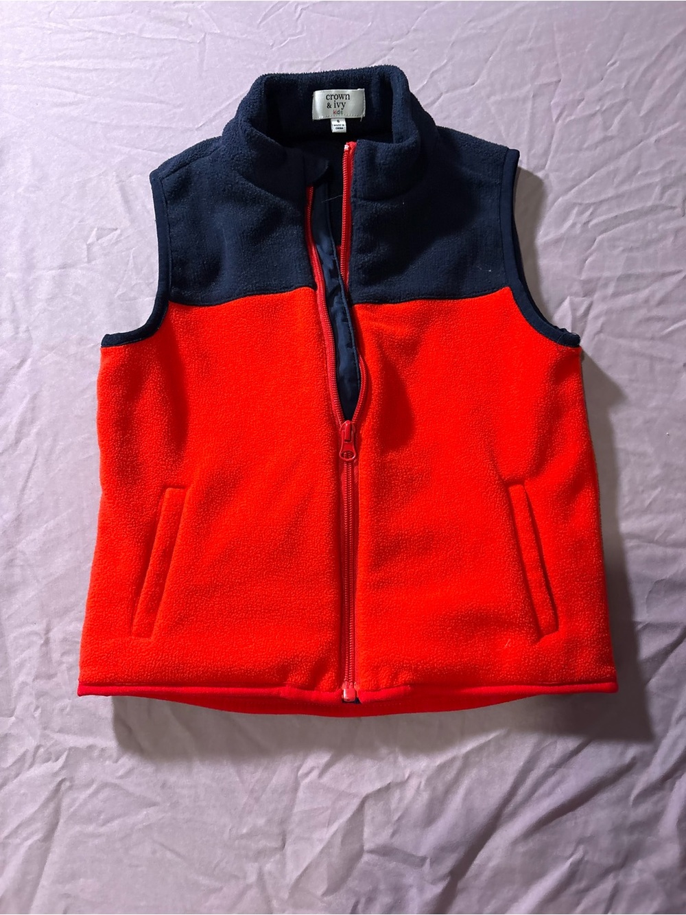 crown & ivy Red and Navy Colorblock Fleece Vest - Kids
